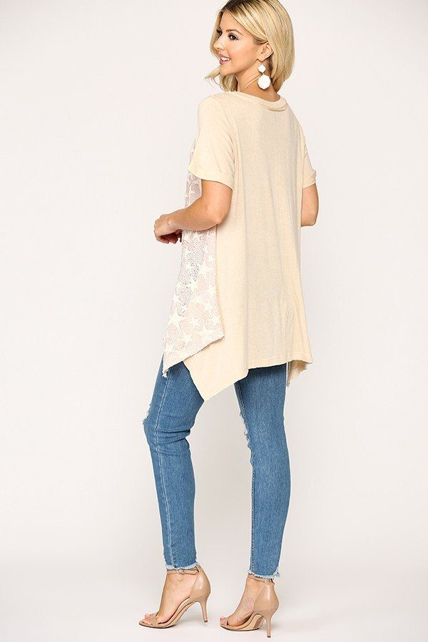 Star Textured Knit Mixed Tunic Top With Shark Bite Hem - That Janis Style