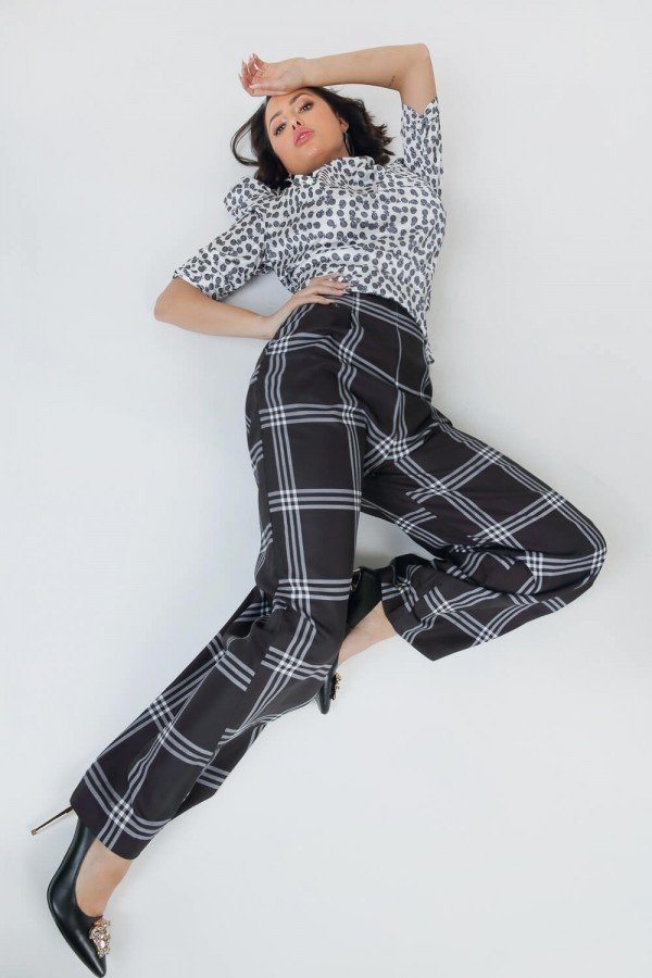 High Waist Plaid Print Wide Leg Pants - That Janis Style