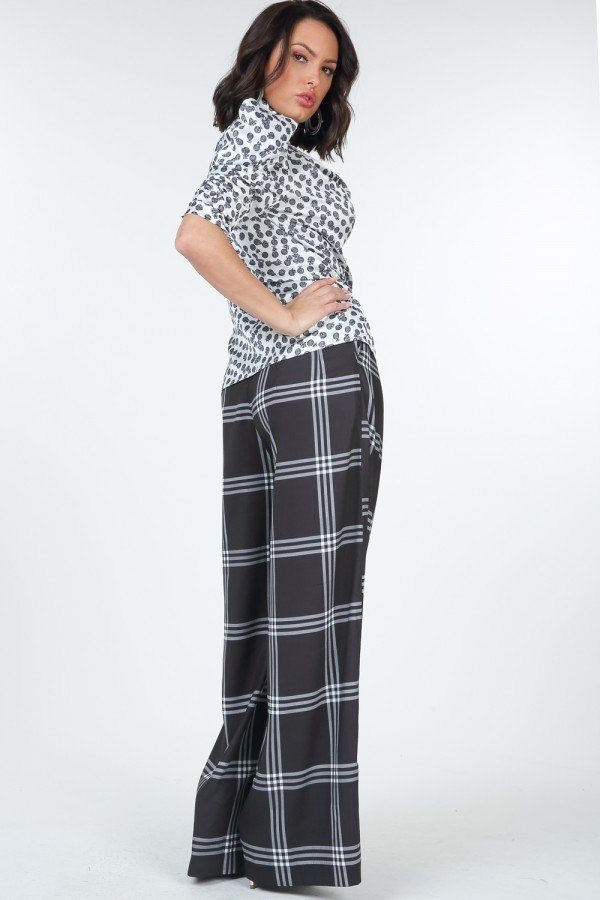 High Waist Plaid Print Wide Leg Pants - That Janis Style