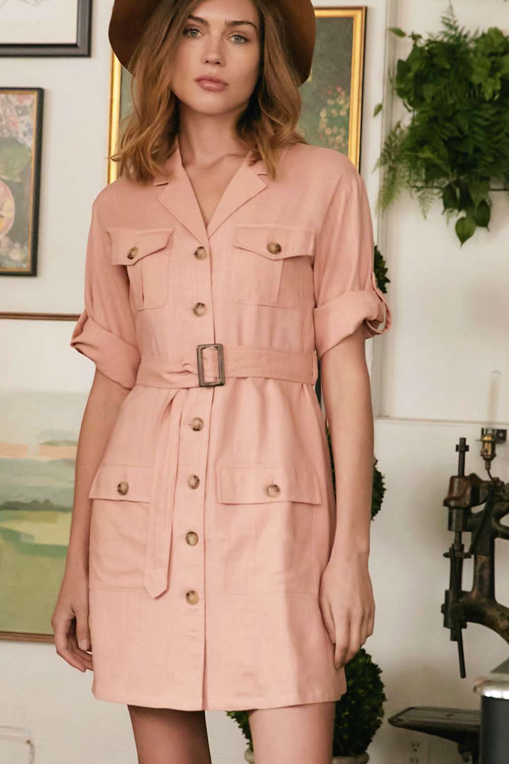 Drop Shoulder With Saist Tie Belted Dress - That Janis Style