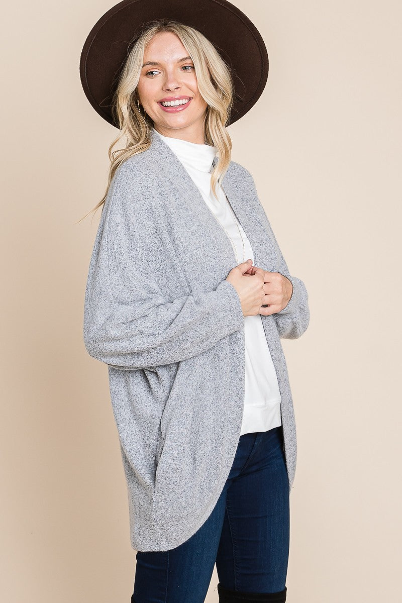 Two Tone Open Front Warm And Cozy Circle Cardigan With Side Pockets - That Janis Style