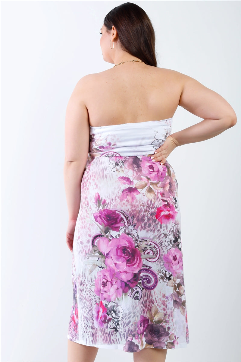 Plus Pink Flower Print Sleeveless Midi Dress - That Janis Style