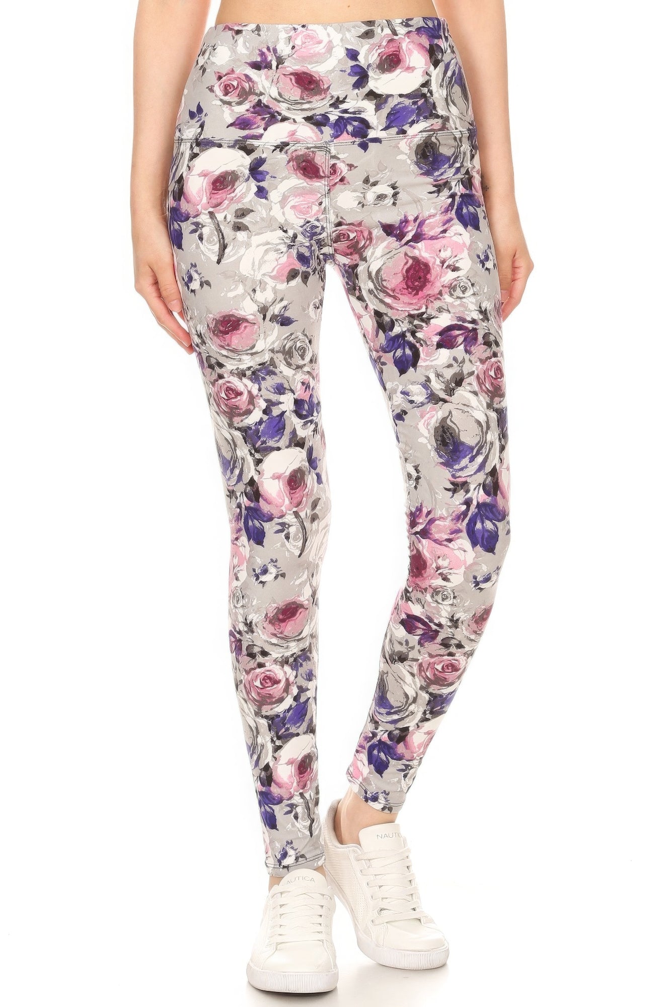 5-inch Long Yoga Style Banded Lined Floral Printed Knit Legging With High Waist - That Janis Style