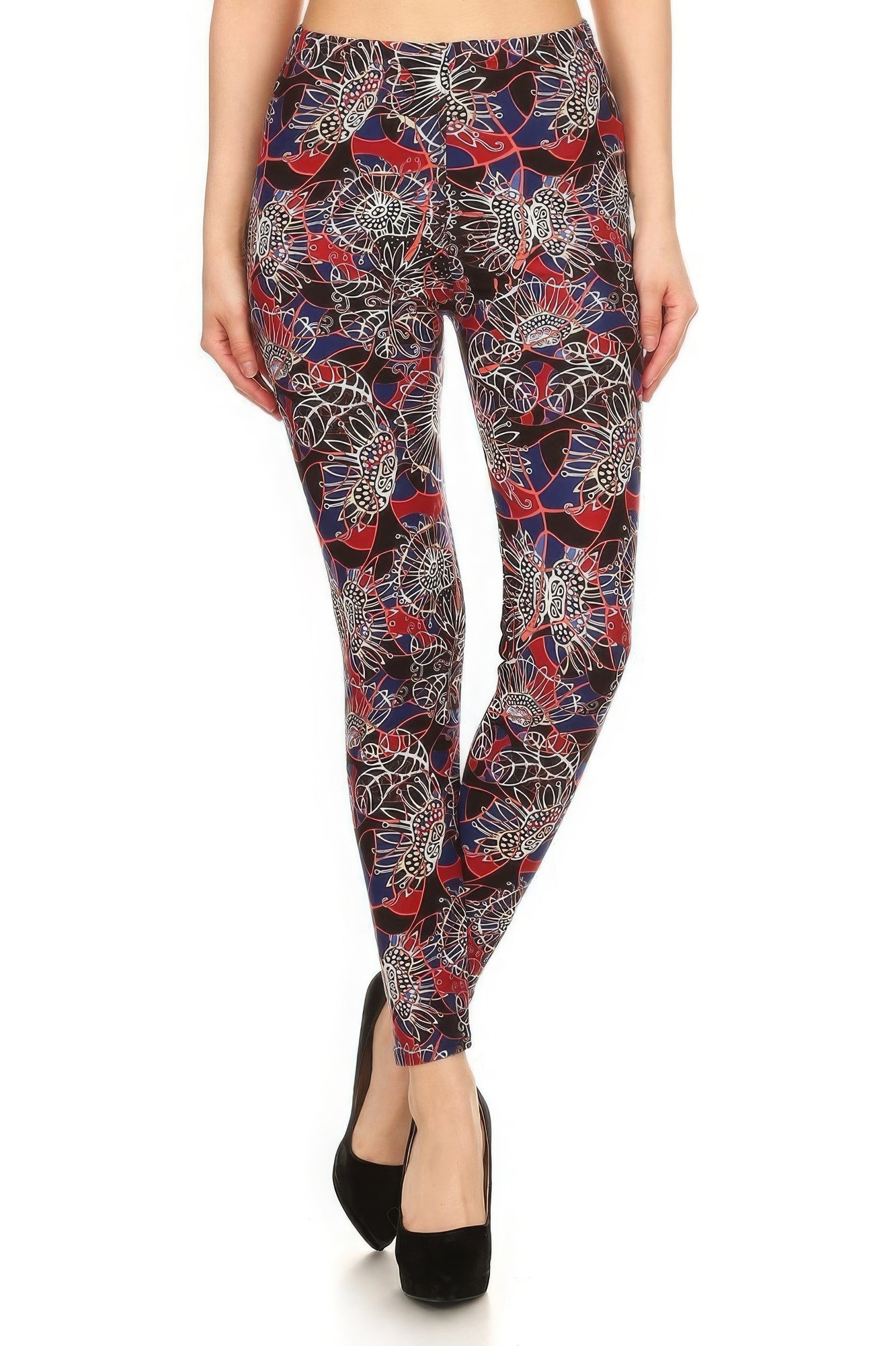 Floral Print High Waist Basic Solid Leggings With 1 Elastic Waistband - That Janis Style
