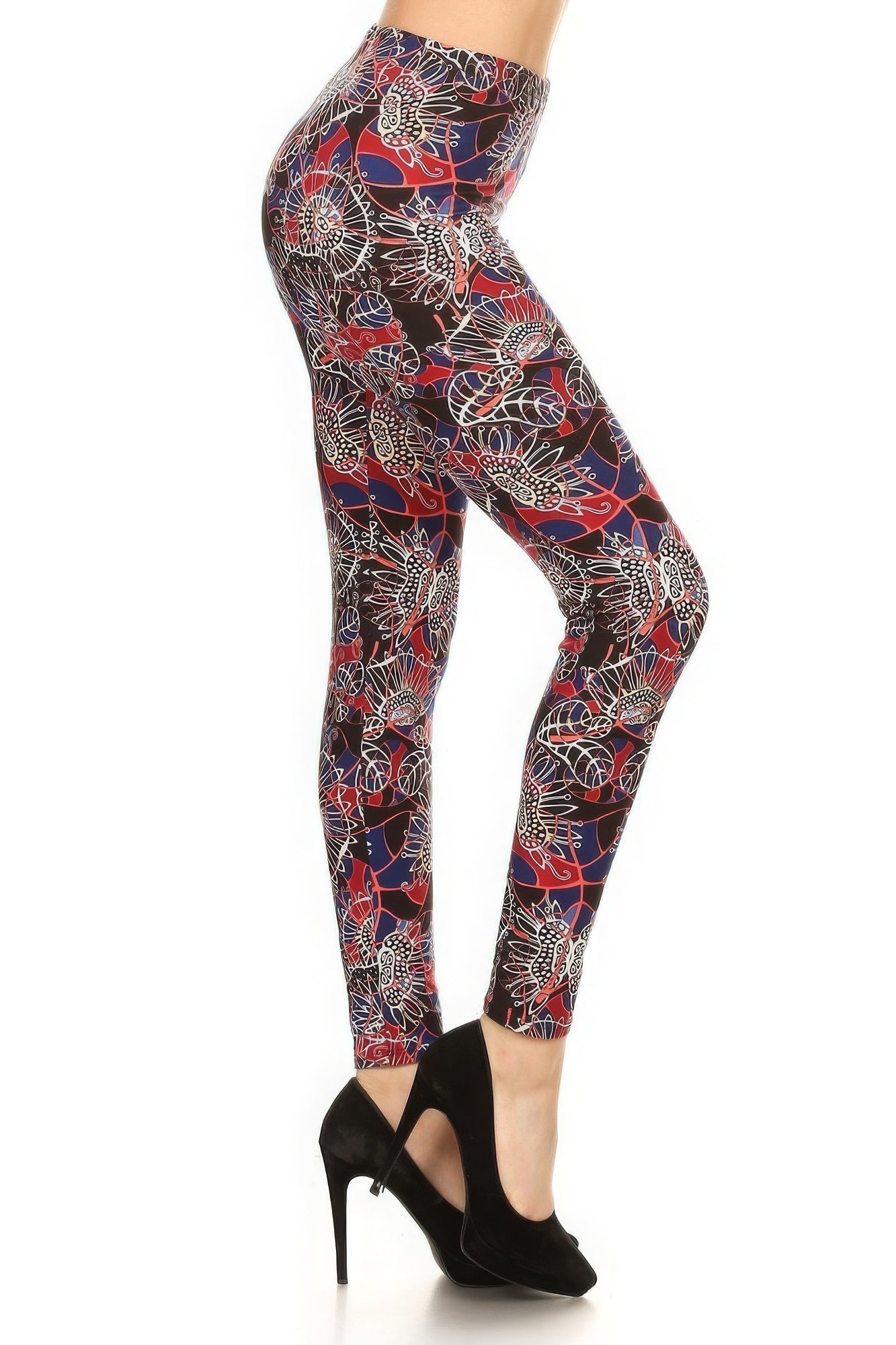Floral Print High Waist Basic Solid Leggings With 1 Elastic Waistband - That Janis Style