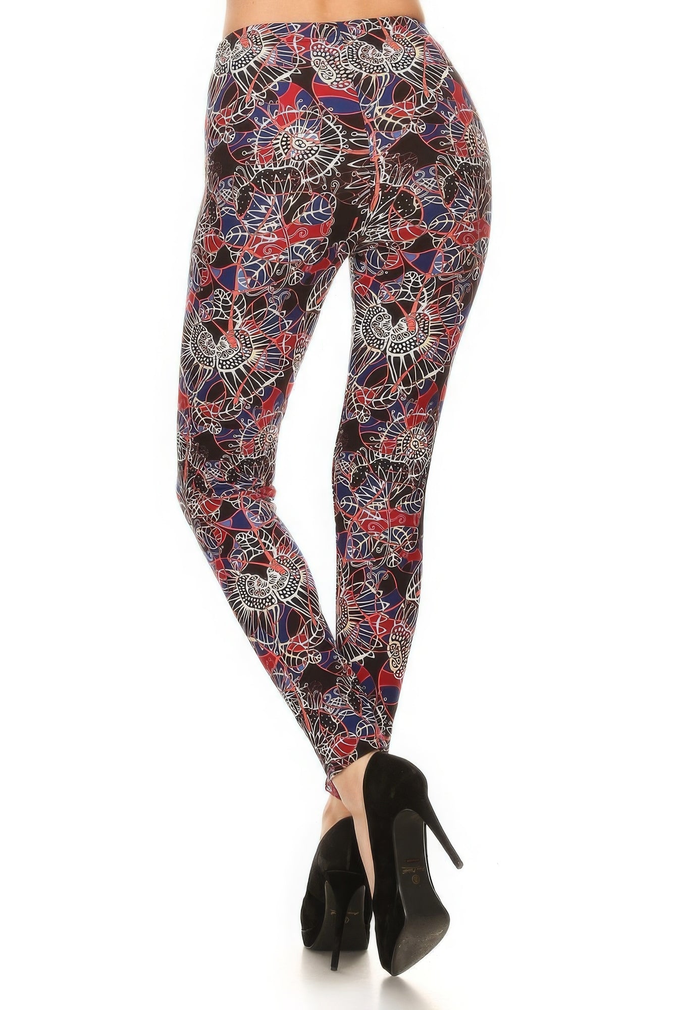 Floral Print High Waist Basic Solid Leggings With 1 Elastic Waistband - That Janis Style