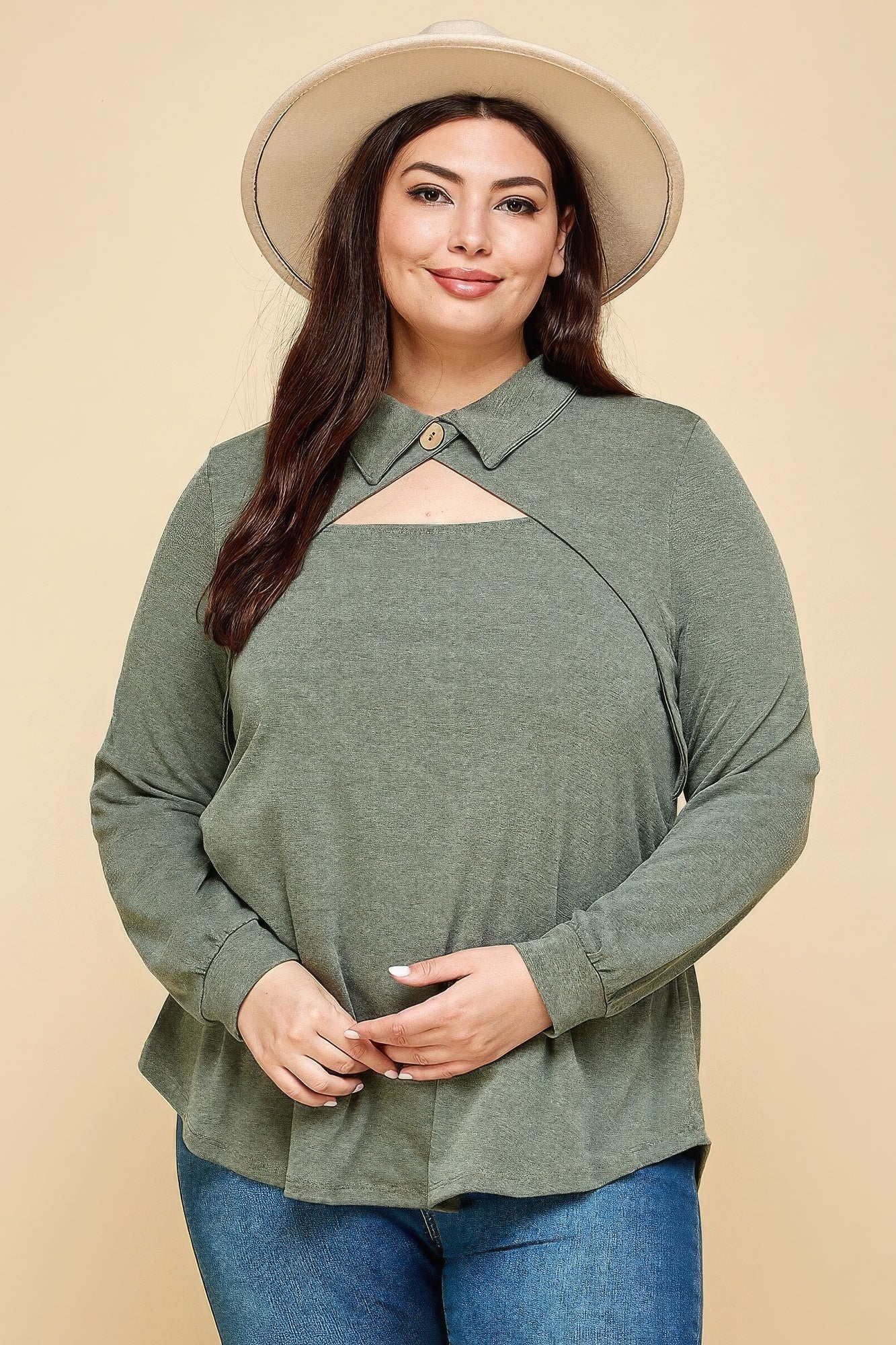 Plus Size Solid Long Sleeve Fashion Top - That Janis Style