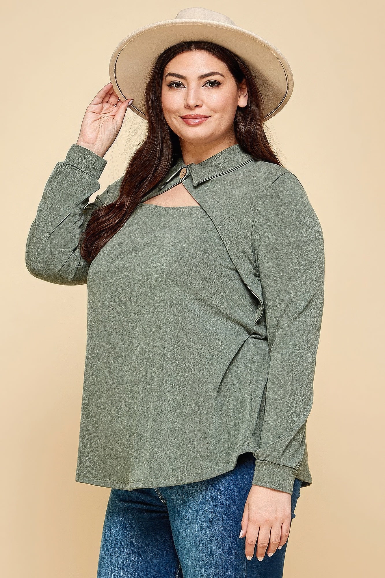Plus Size Solid Long Sleeve Fashion Top - That Janis Style