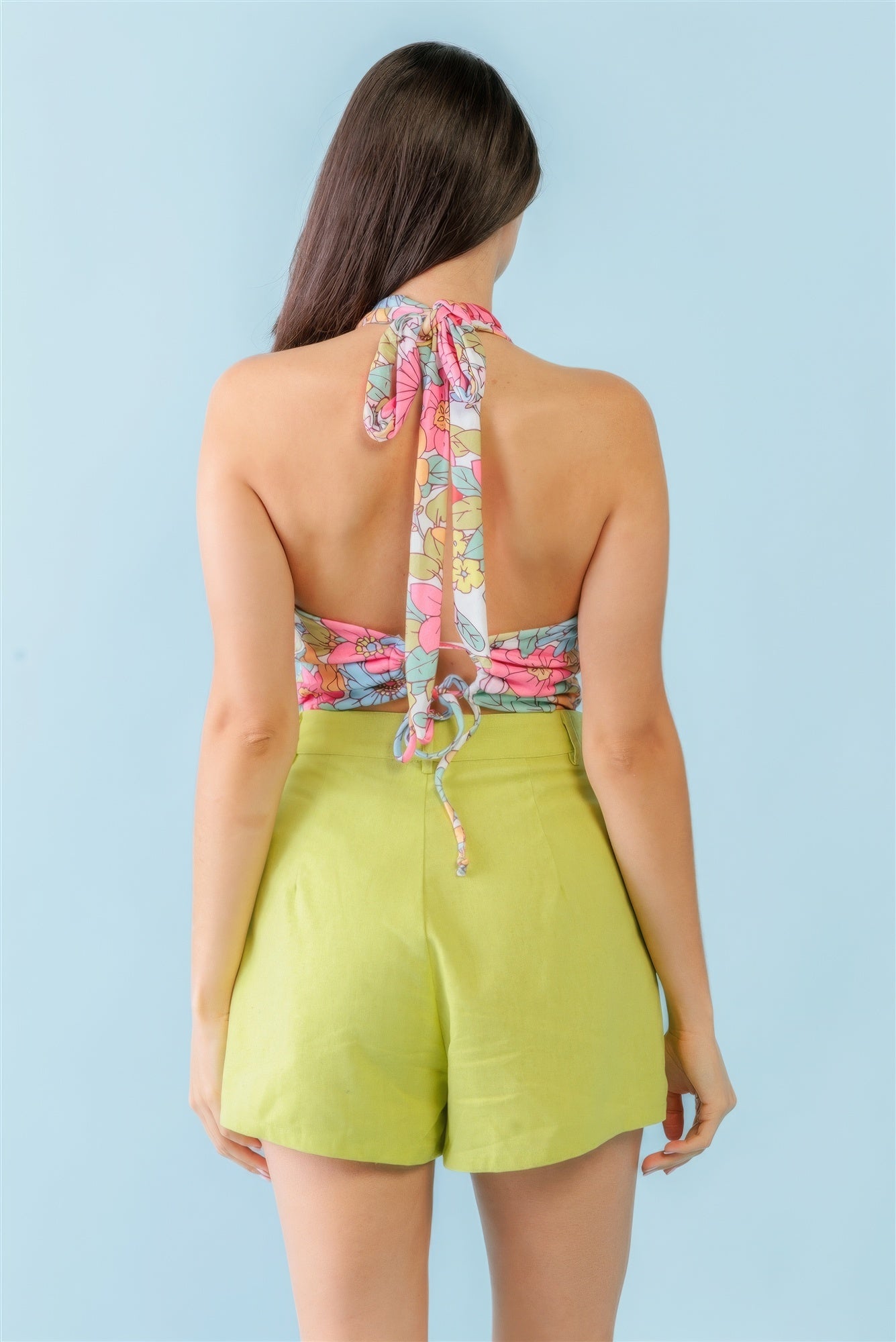 Multicolor Floral Print Sleeveless U-neck Self-tie Strap Bodysuit - That Janis Style