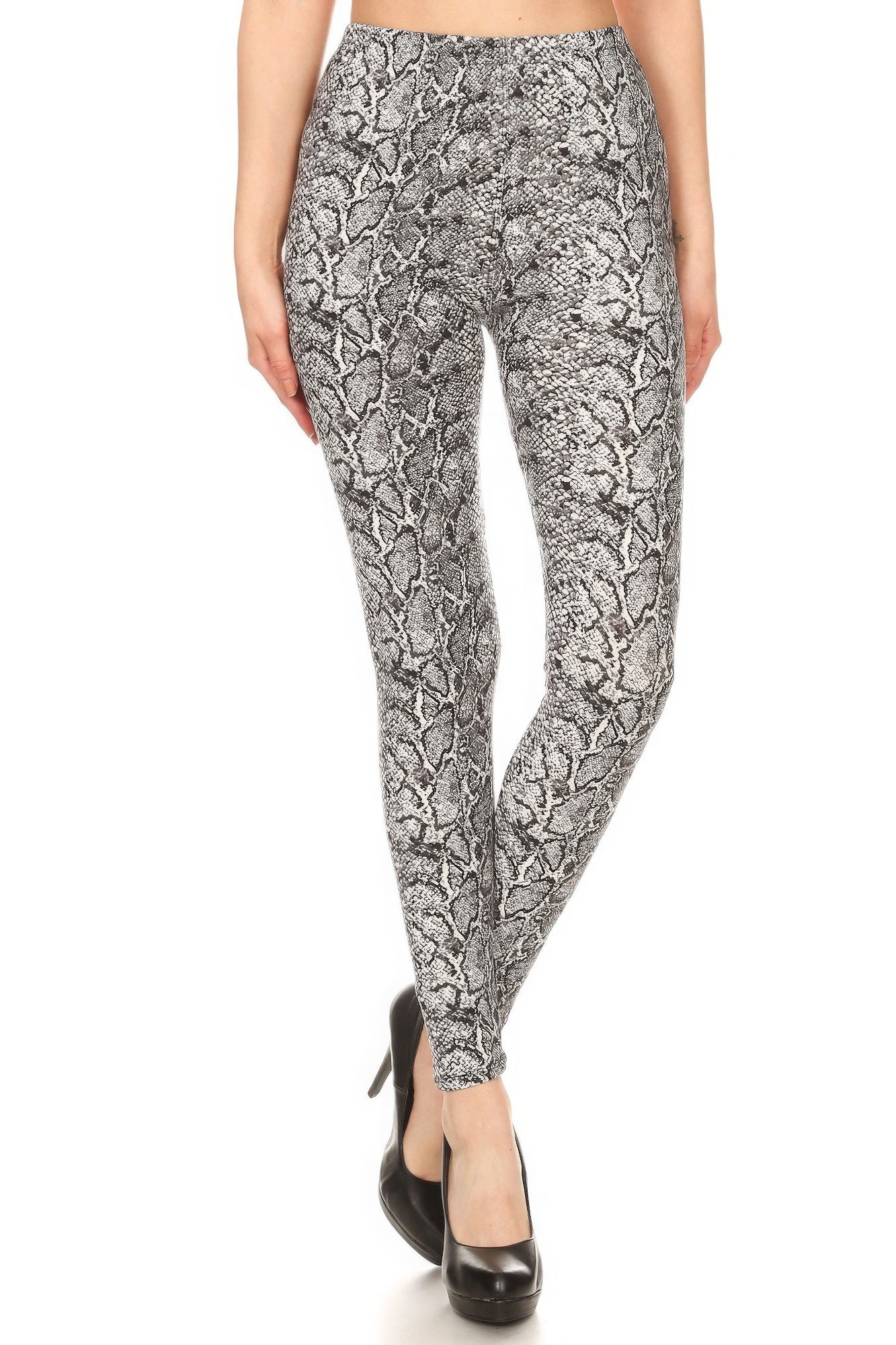 Snakeskin Print, Full Length, High Waisted Leggings In A Fitted Style With An Elastic Waistband - That Janis Style