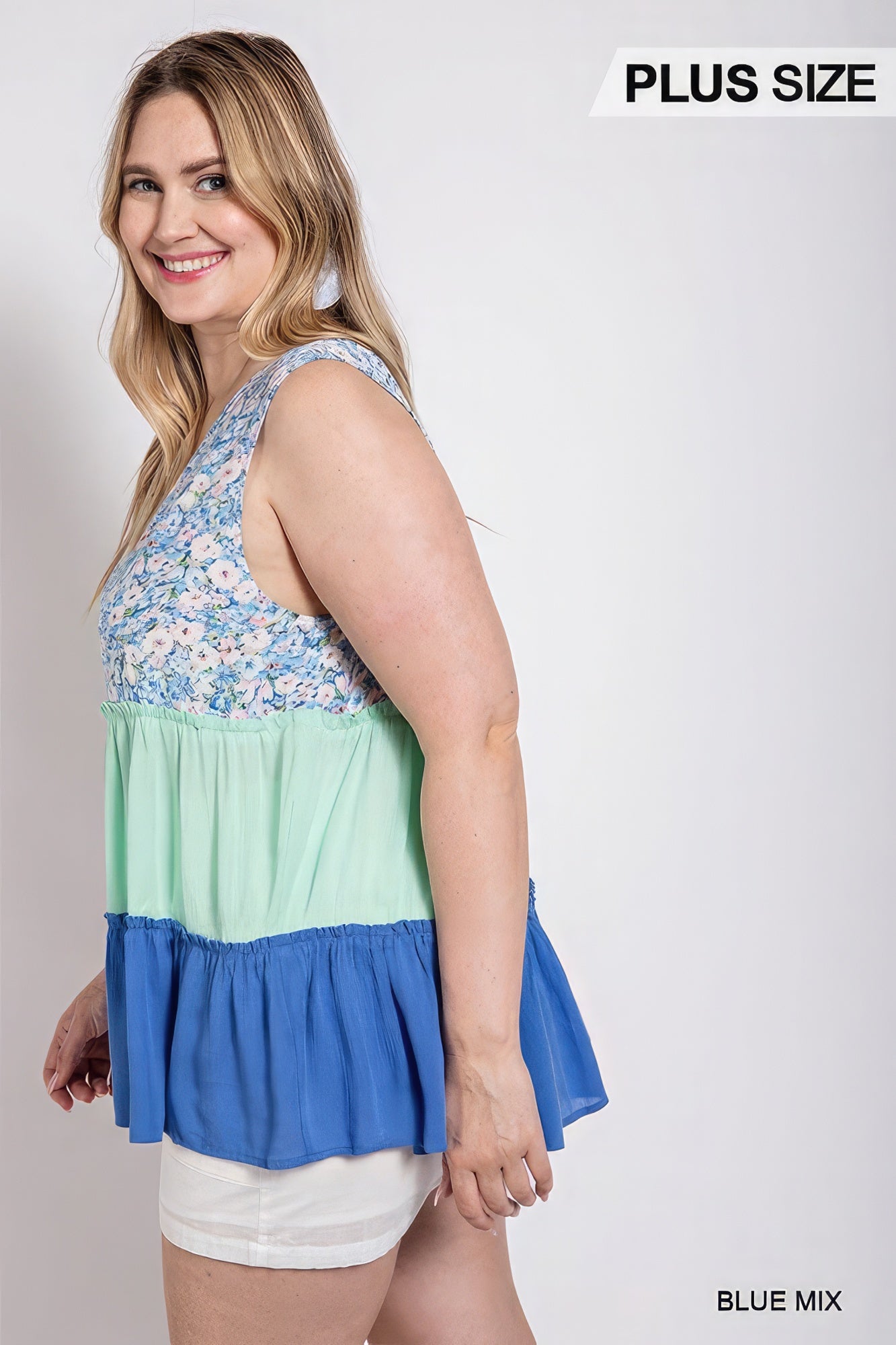 Floral Color Block Ruffle Detail Tiered V-neck Top - That Janis Style
