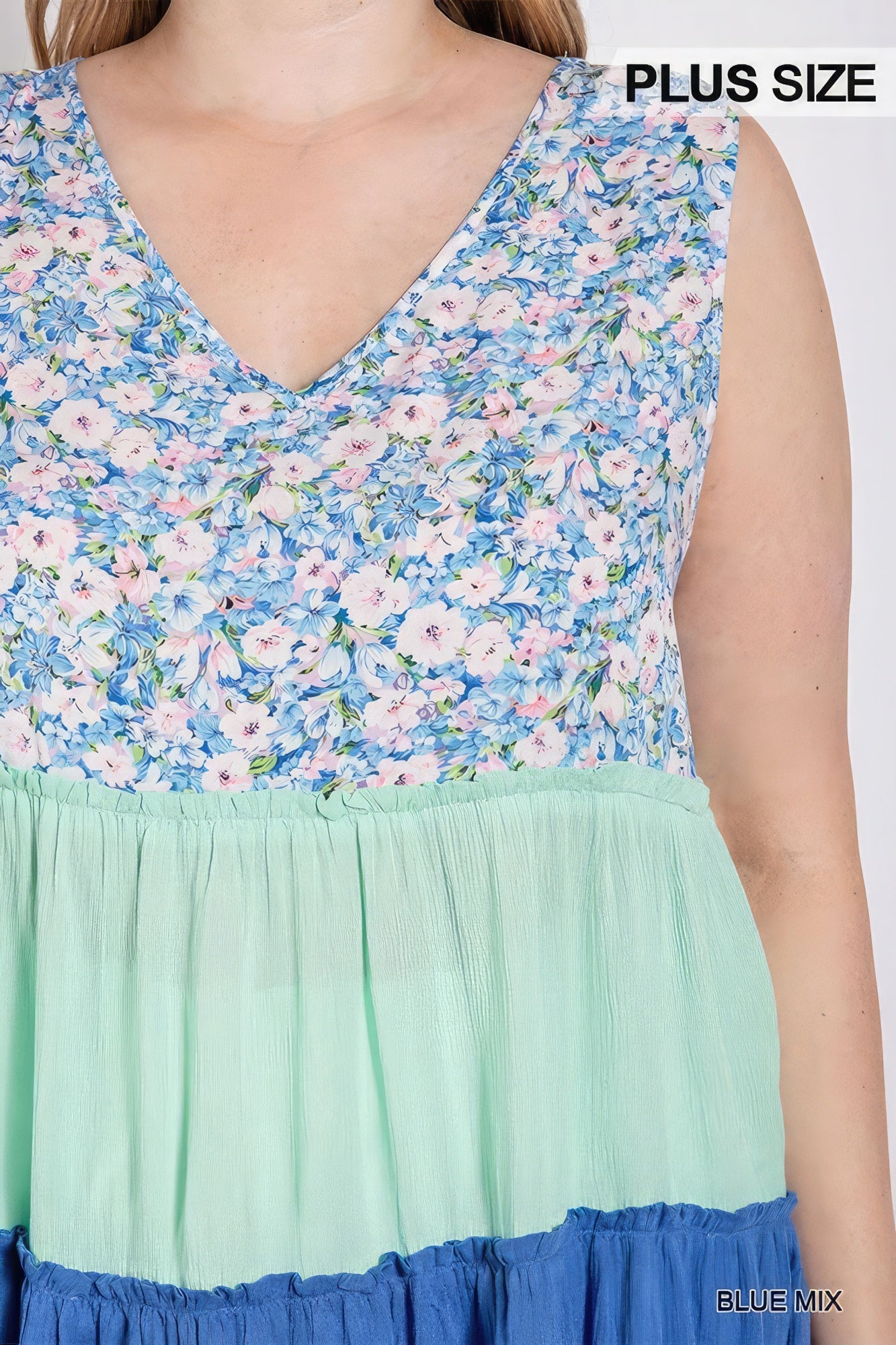 Floral Color Block Ruffle Detail Tiered V-neck Top - That Janis Style