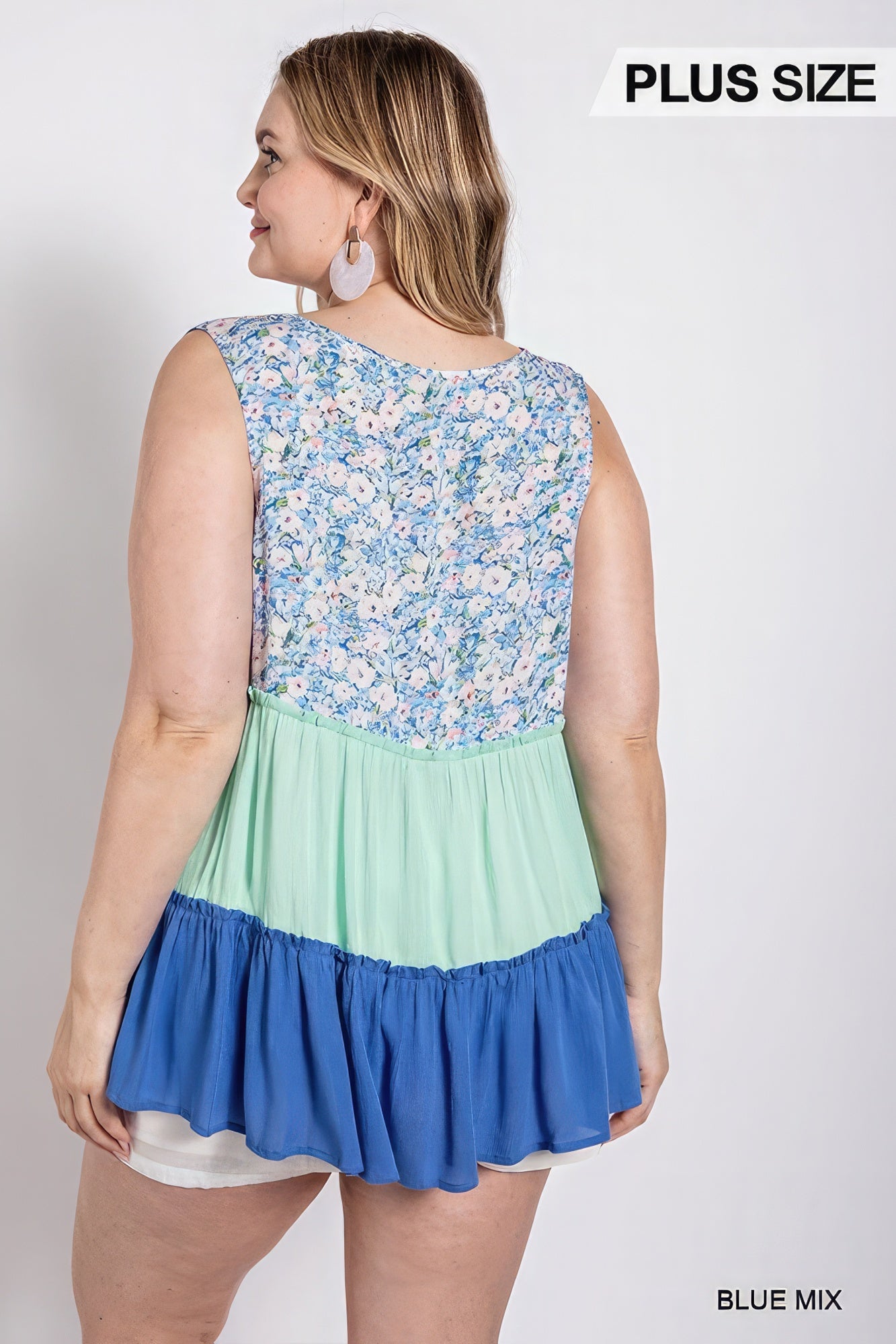 Floral Color Block Ruffle Detail Tiered V-neck Top - That Janis Style
