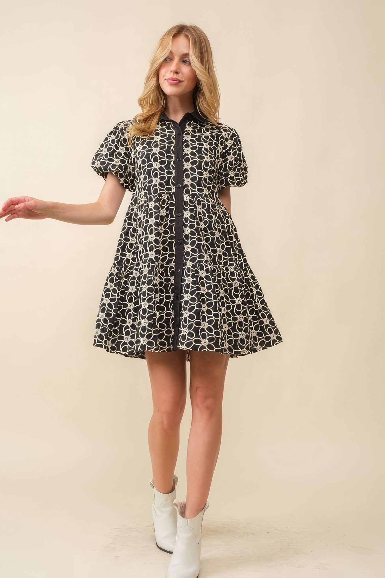 Jacquard Floral Baby Doll Dress - That Janis Style