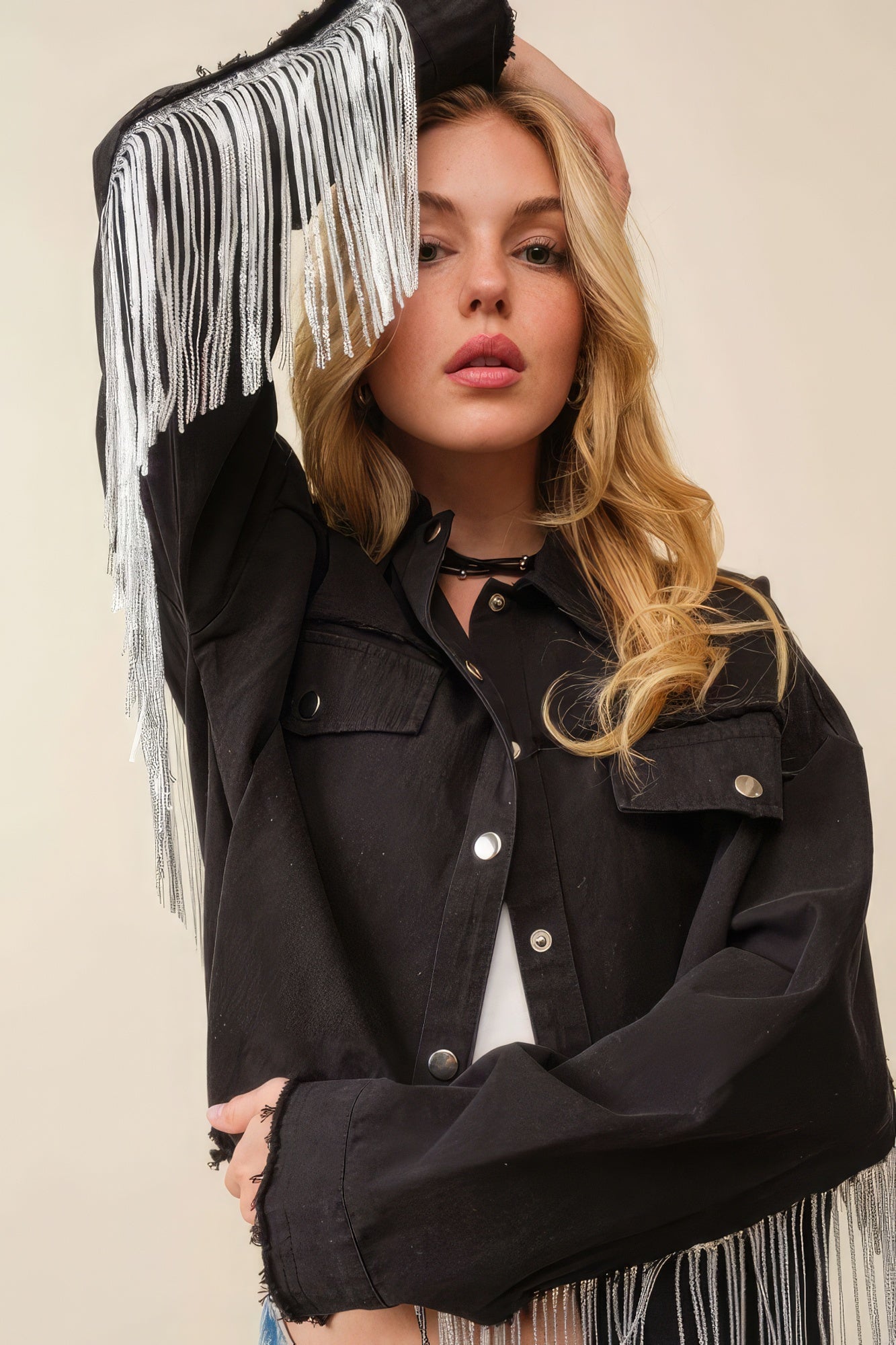 Howdy Sequin Fringe And Star Patches Jacket - That Janis Style