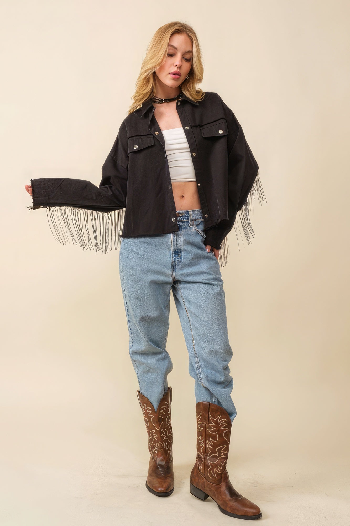 Howdy Sequin Fringe And Star Patches Jacket - That Janis Style