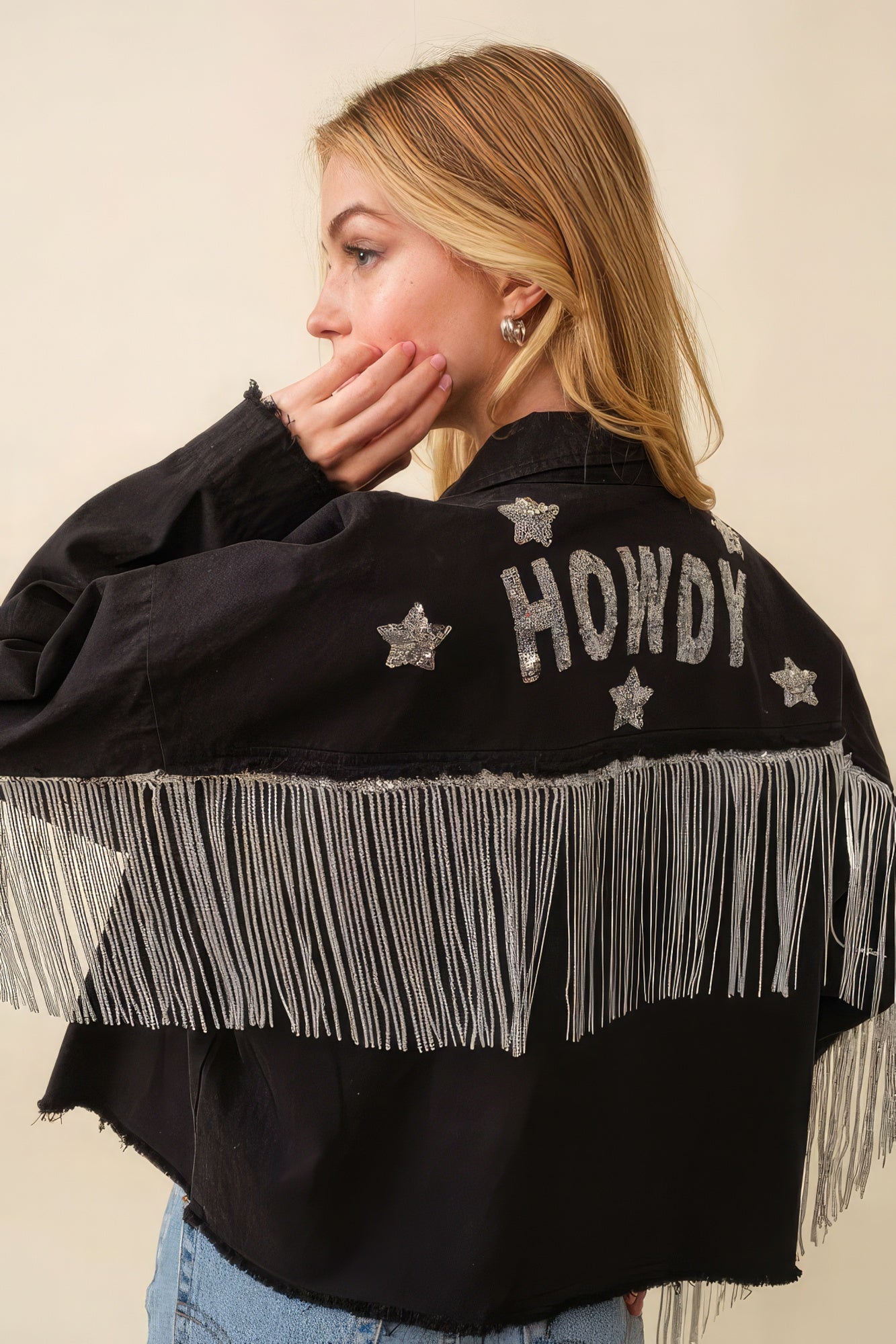 Howdy Sequin Fringe And Star Patches Jacket - That Janis Style