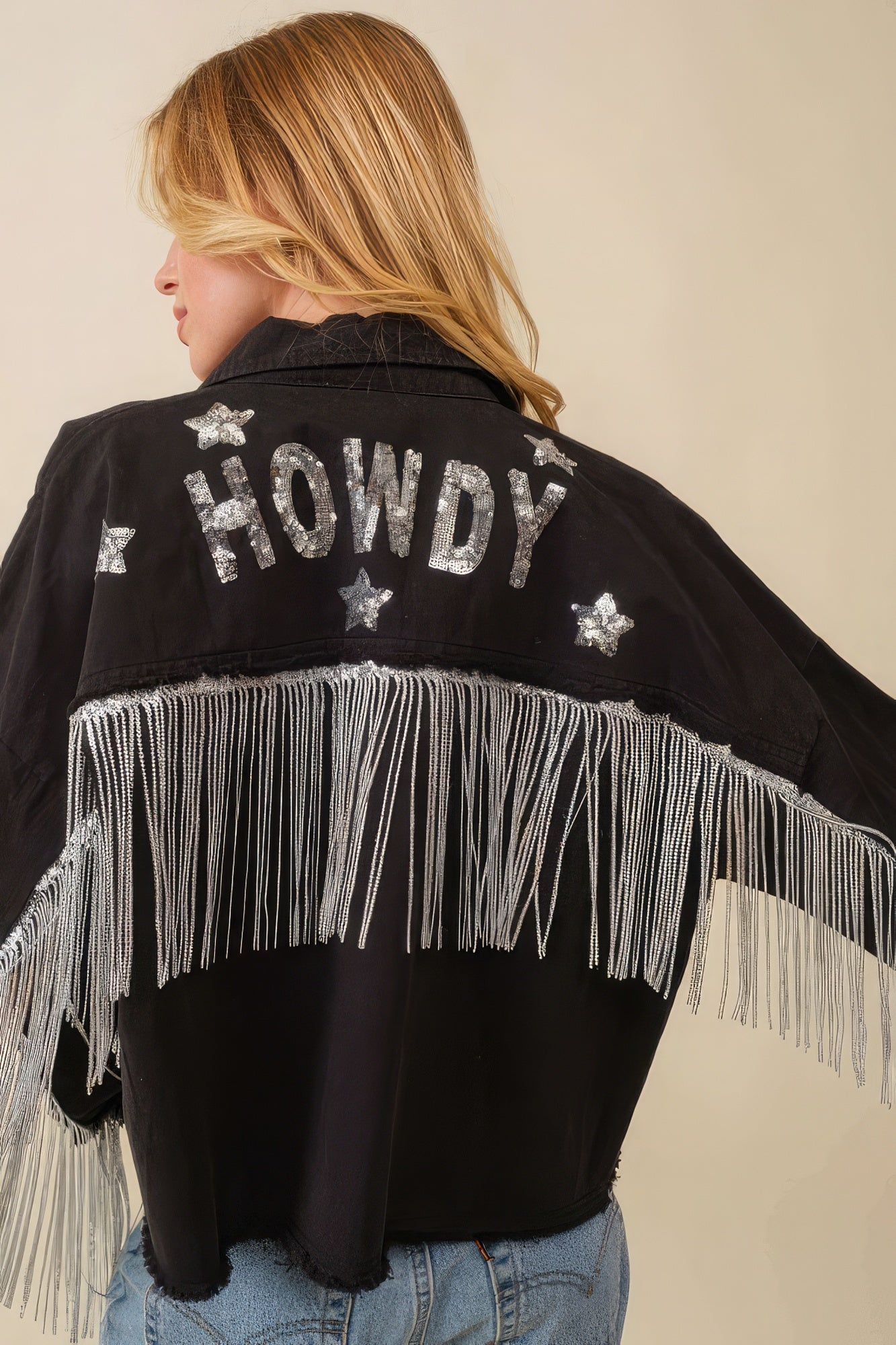 Howdy Sequin Fringe And Star Patches Jacket - That Janis Style