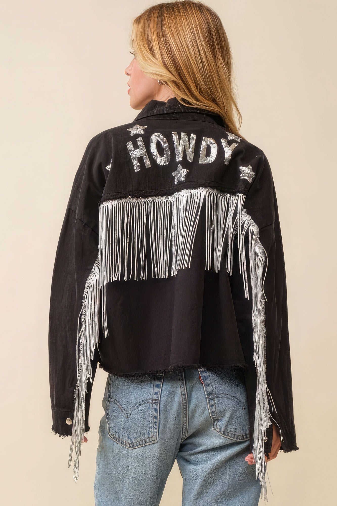 Howdy Sequin Fringe And Star Patches Jacket - That Janis Style