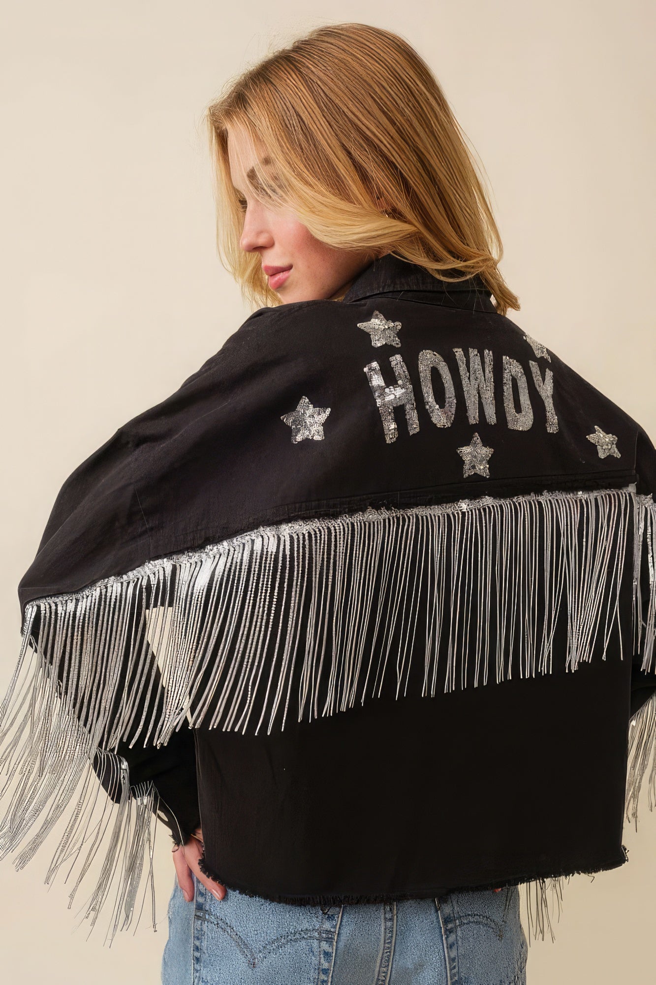 Howdy Sequin Fringe And Star Patches Jacket - That Janis Style