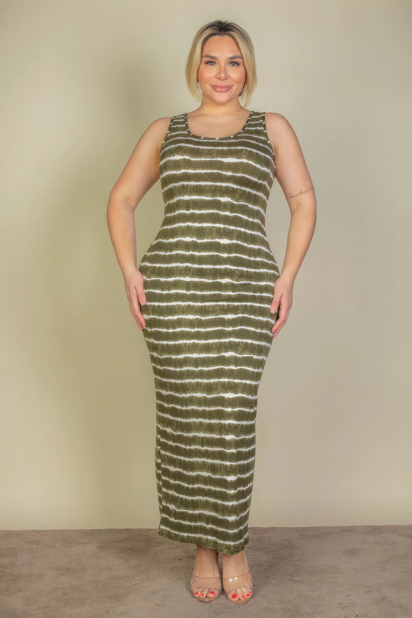 Plus Size Tie Dye Printed Tank Bodycon Maxi Dress - That Janis Style