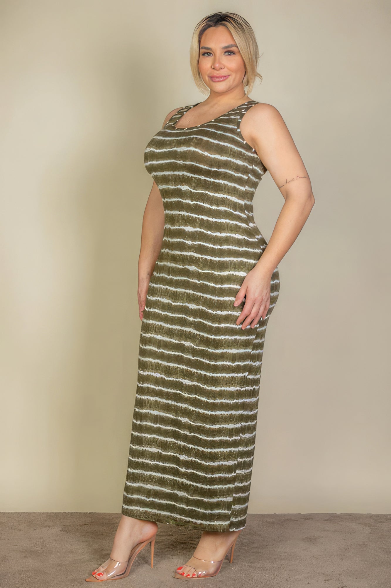Plus Size Tie Dye Printed Tank Bodycon Maxi Dress - That Janis Style