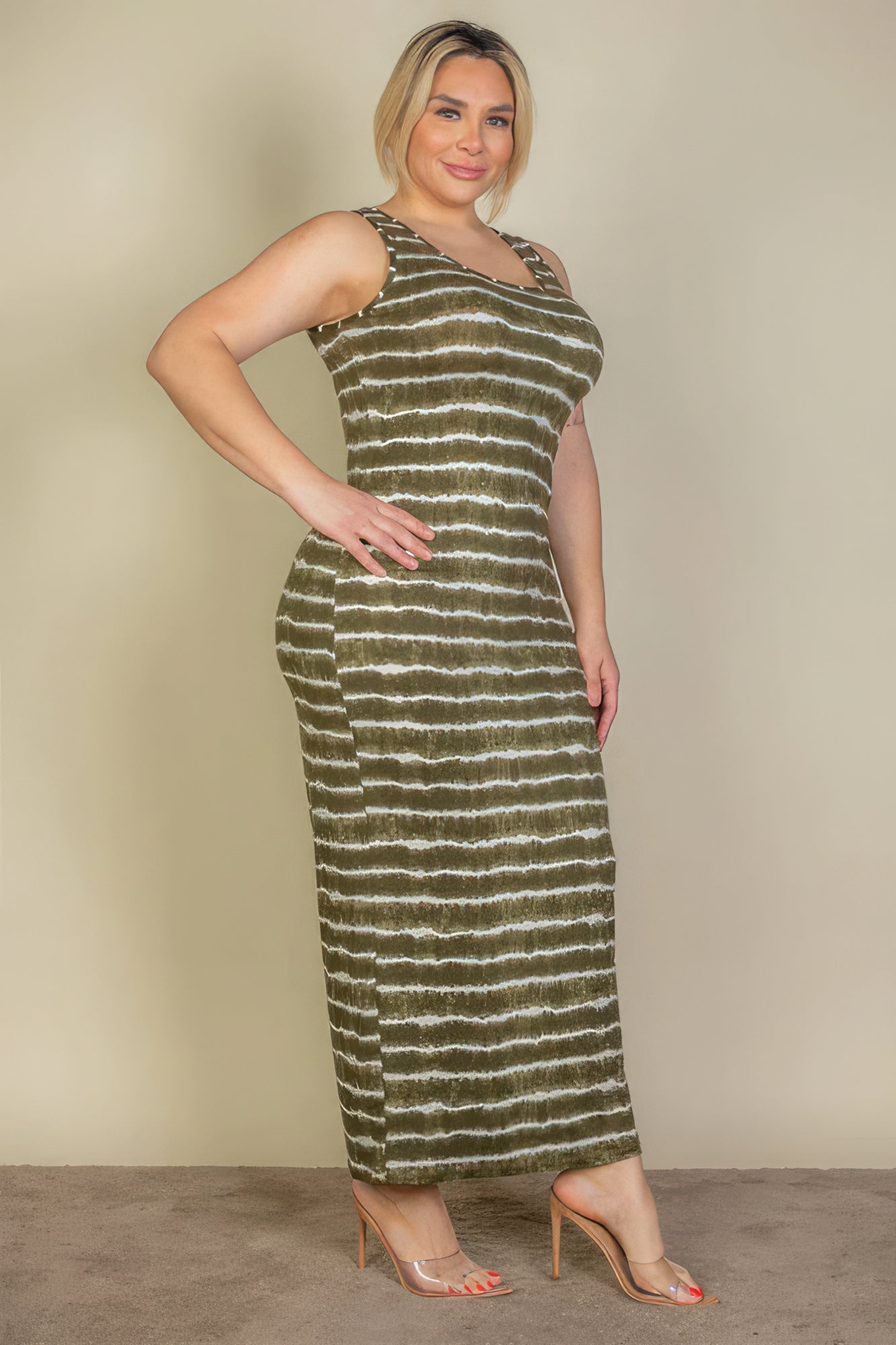 Plus Size Tie Dye Printed Tank Bodycon Maxi Dress - That Janis Style