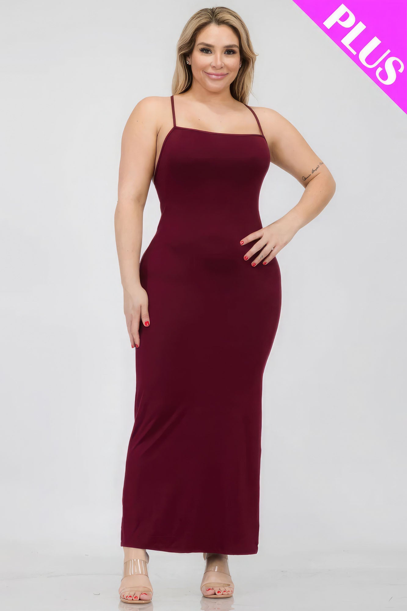 Plus Size Crisscross Back Split Thigh Maxi Dress - That Janis Style