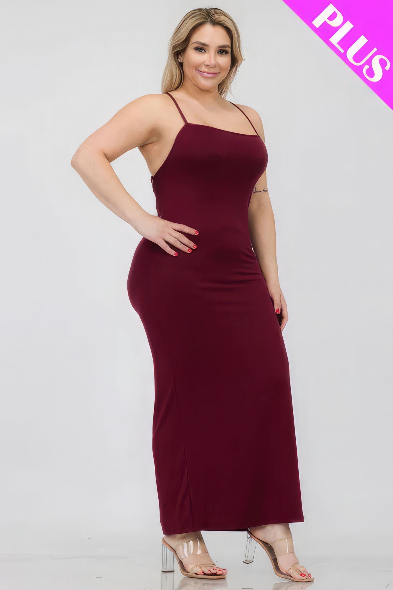 Plus Size Crisscross Back Split Thigh Maxi Dress - That Janis Style