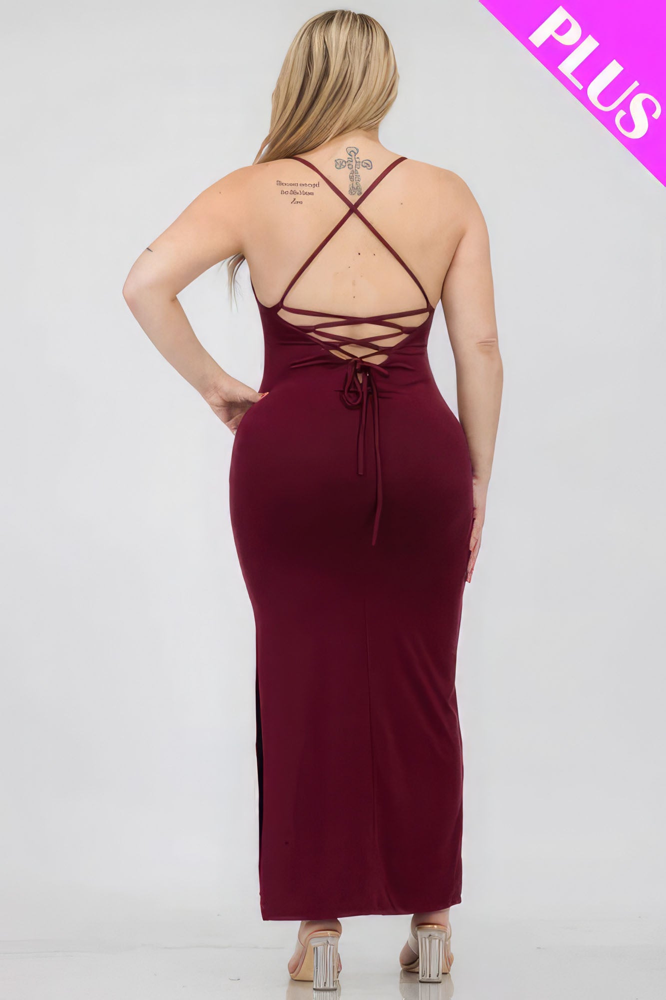 Plus Size Crisscross Back Split Thigh Maxi Dress - That Janis Style