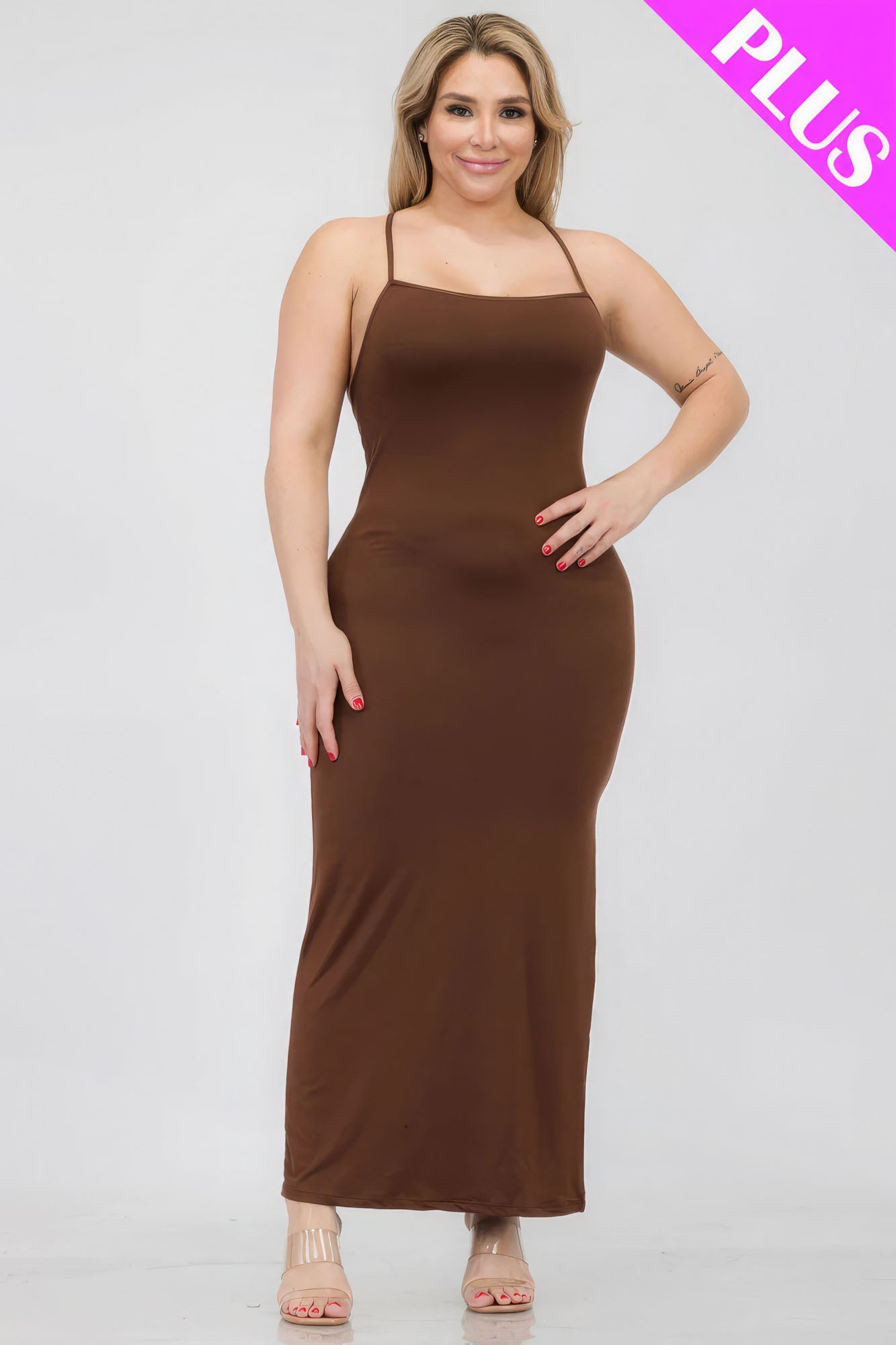 Plus Size Crisscross Back Split Thigh Maxi Dress - That Janis Style