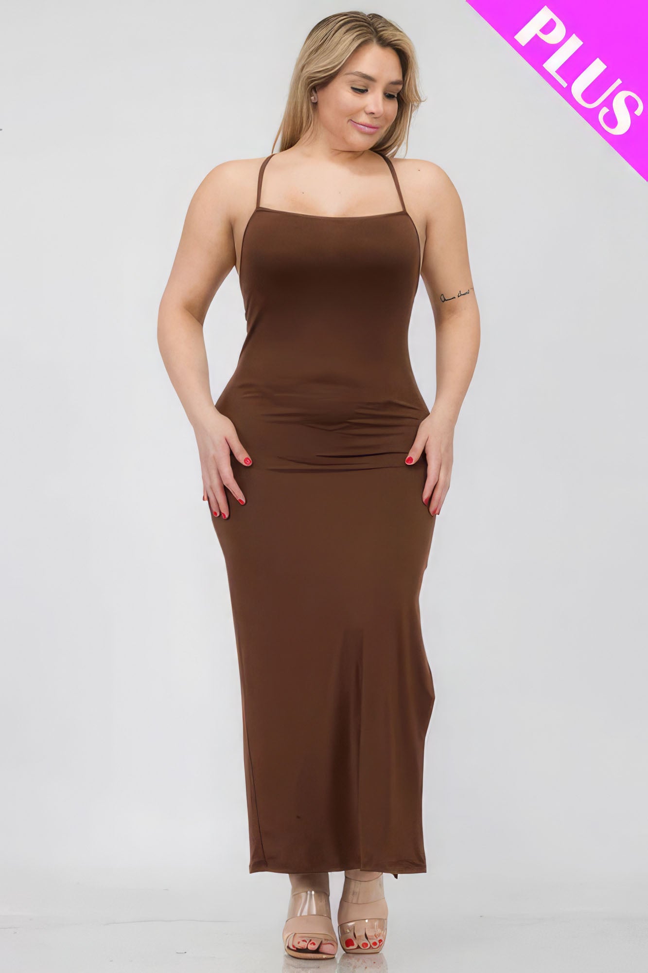 Plus Size Crisscross Back Split Thigh Maxi Dress - That Janis Style