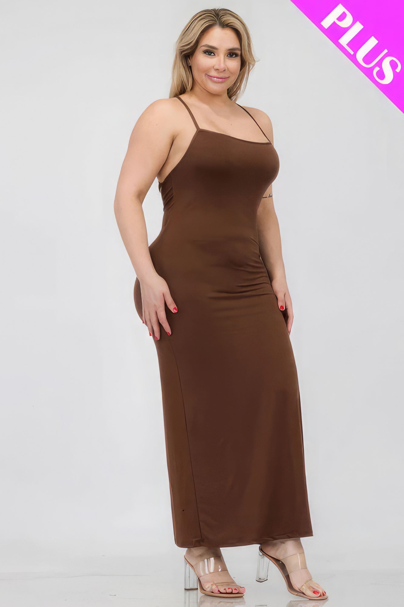 Plus Size Crisscross Back Split Thigh Maxi Dress - That Janis Style