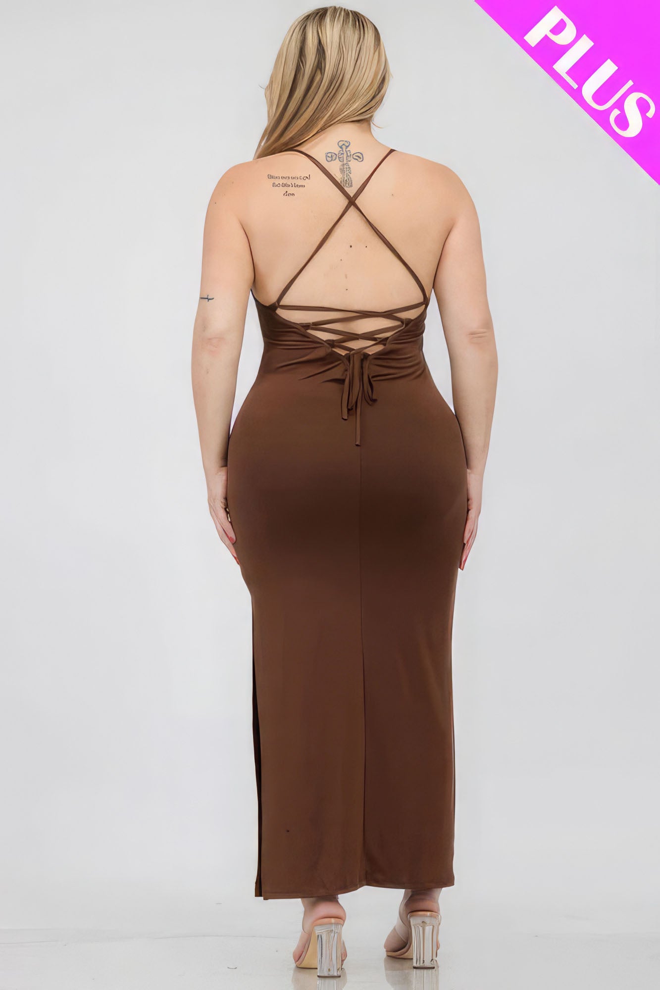 Plus Size Crisscross Back Split Thigh Maxi Dress - That Janis Style