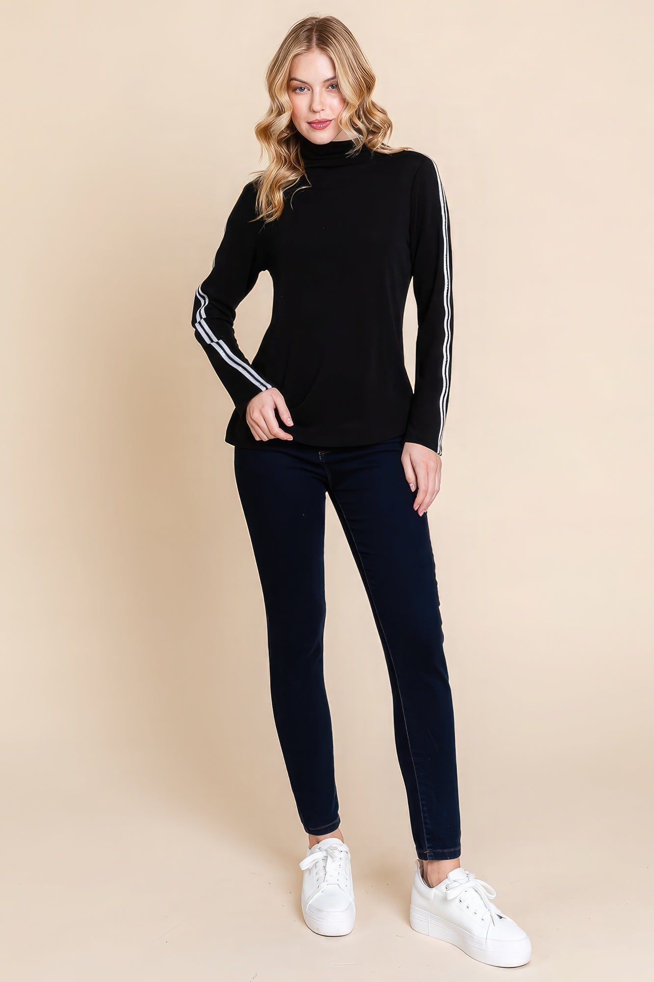 Long Sleeve Solid Mock Neck Casual Top - That Janis Style