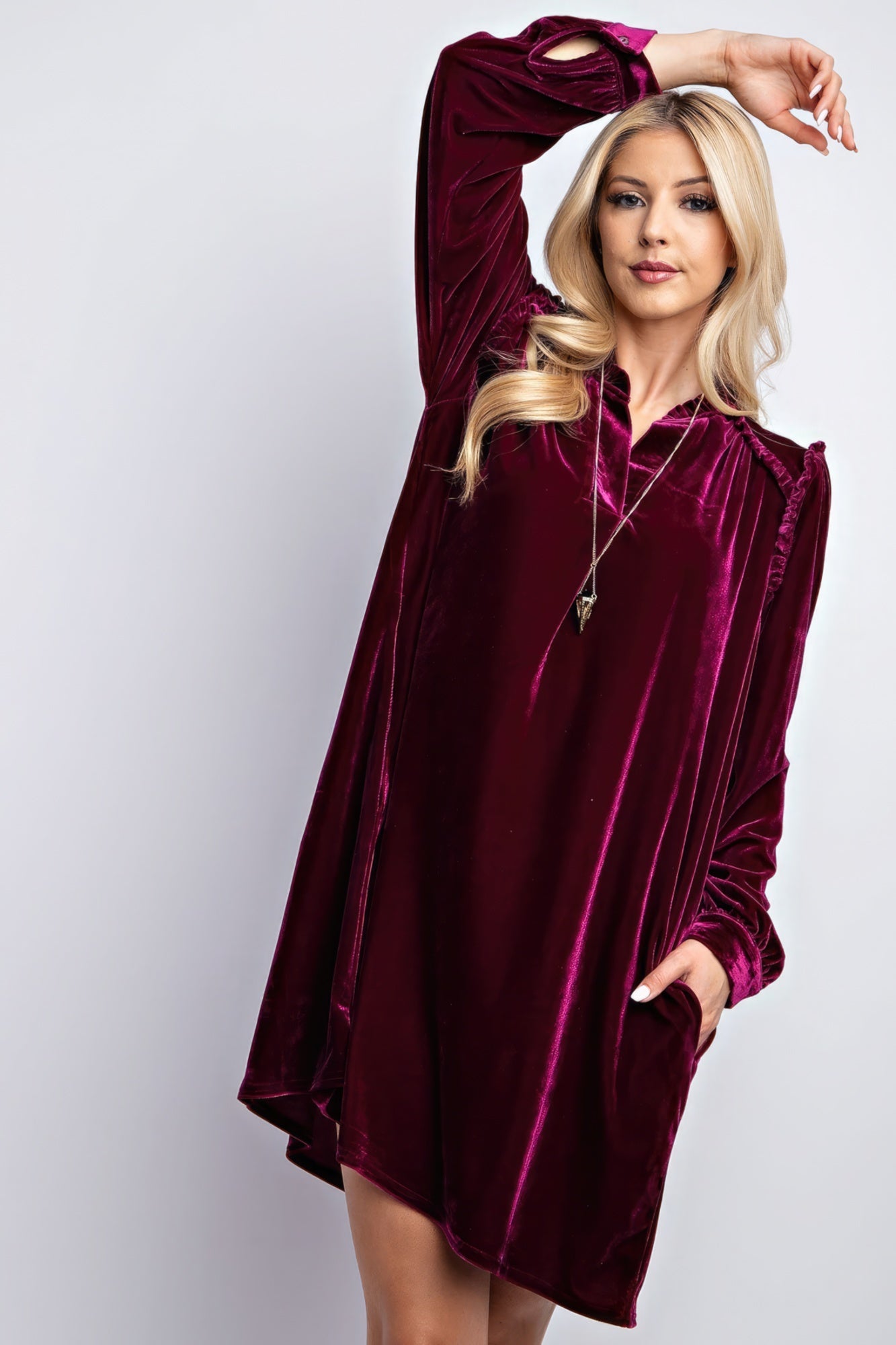 Mini Ruffle Detailing Velvet Dress - That Janis Style