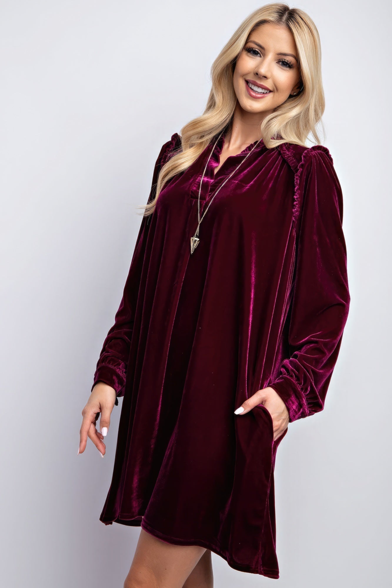 Mini Ruffle Detailing Velvet Dress - That Janis Style
