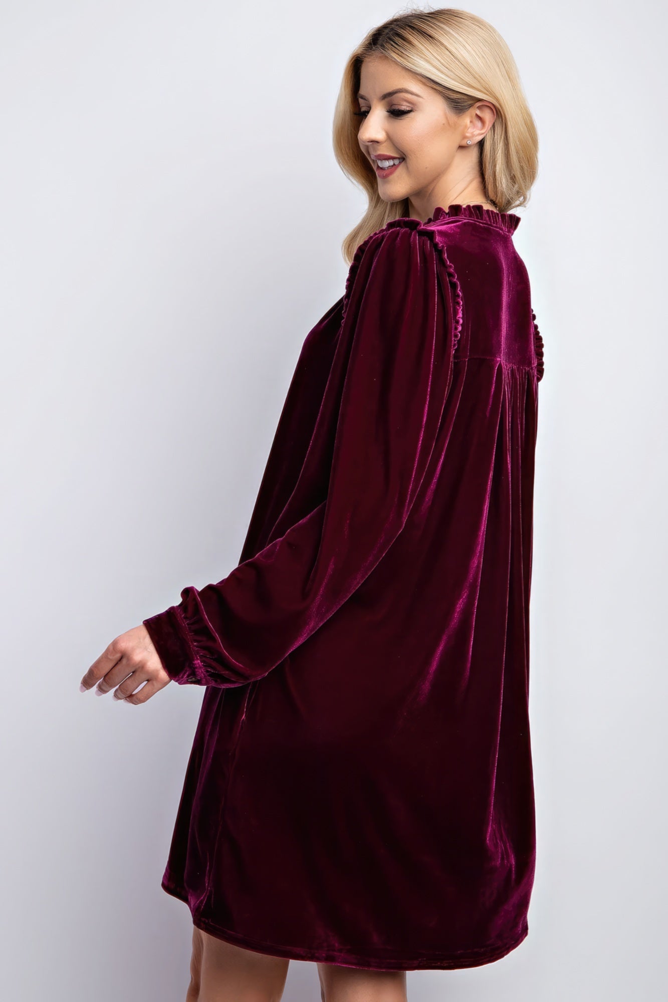 Mini Ruffle Detailing Velvet Dress - That Janis Style