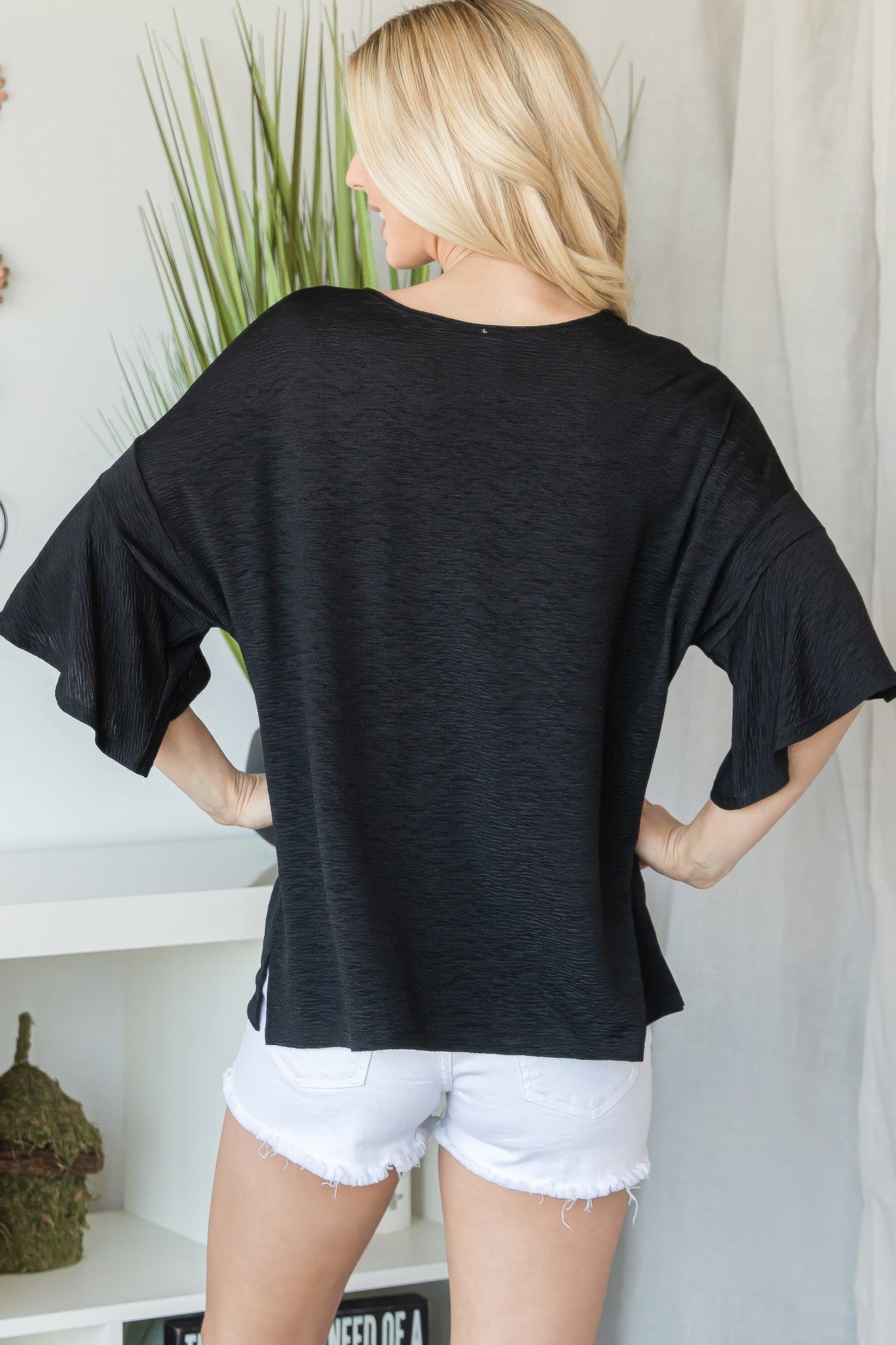 Flared Sleeve Basic Shortsleeve Top - That Janis Style