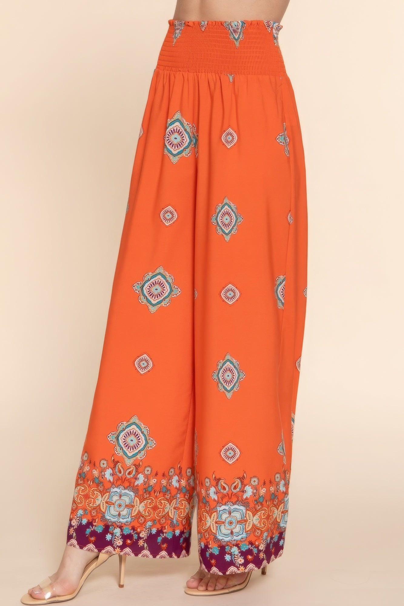 Wide Leg Border Print Woven Pants - That Janis Style