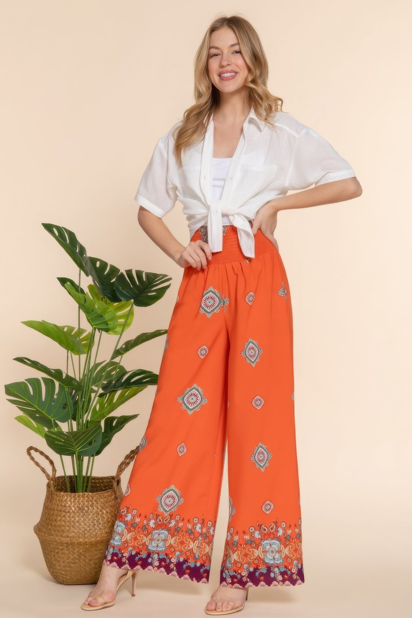Wide Leg Border Print Woven Pants - That Janis Style