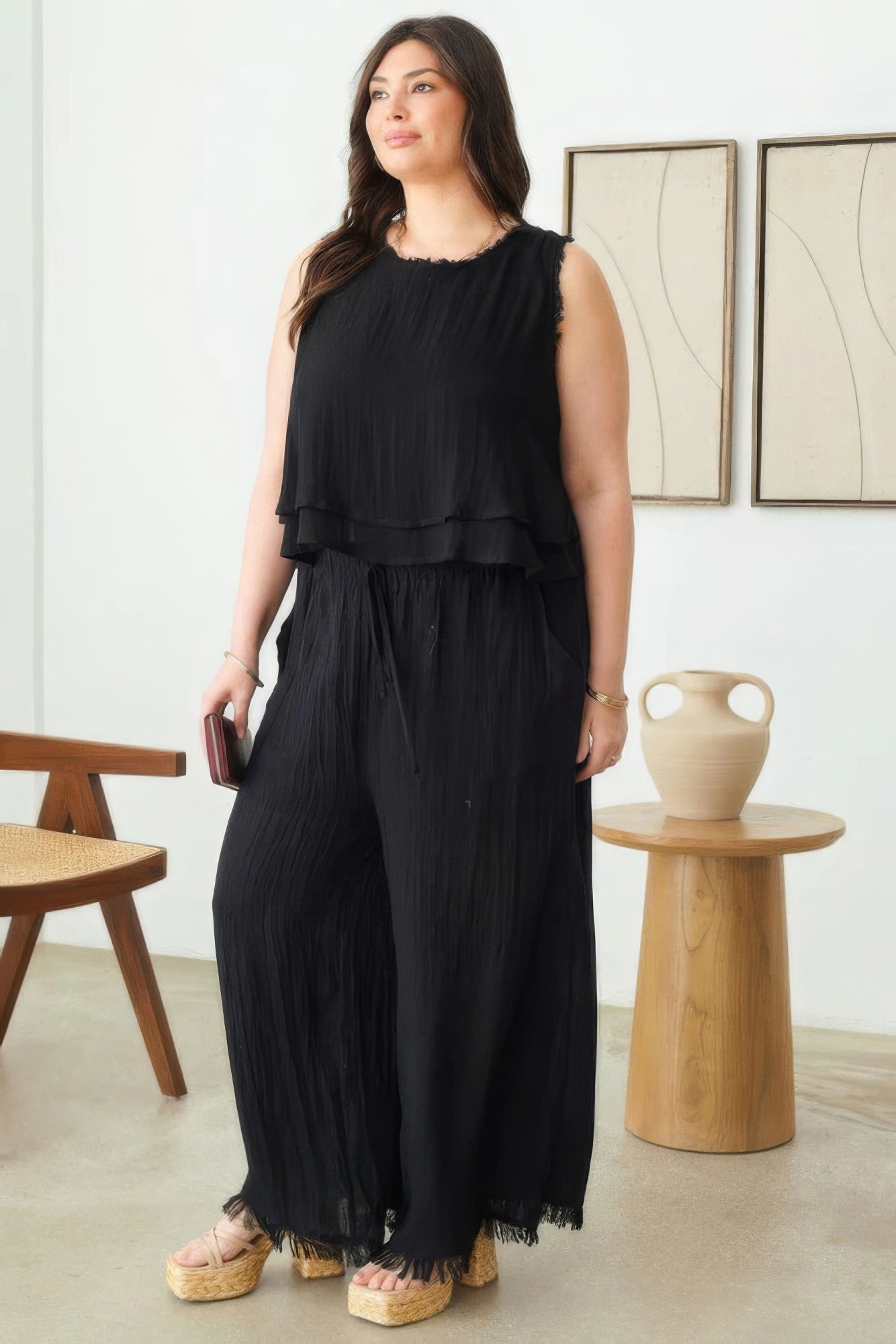Plus Size Boho Sleeveless Frayed Hem Top - That Janis Style