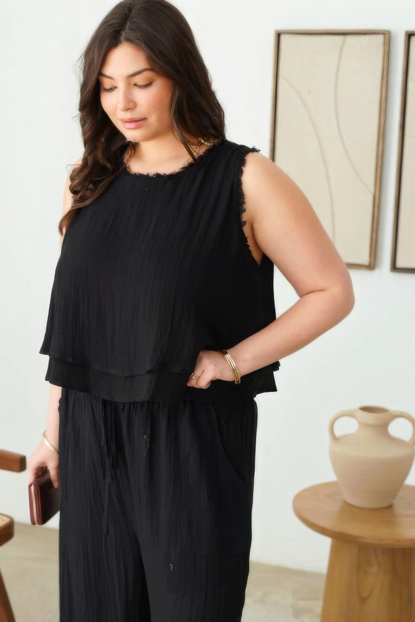 Plus Size Boho Sleeveless Frayed Hem Top - That Janis Style