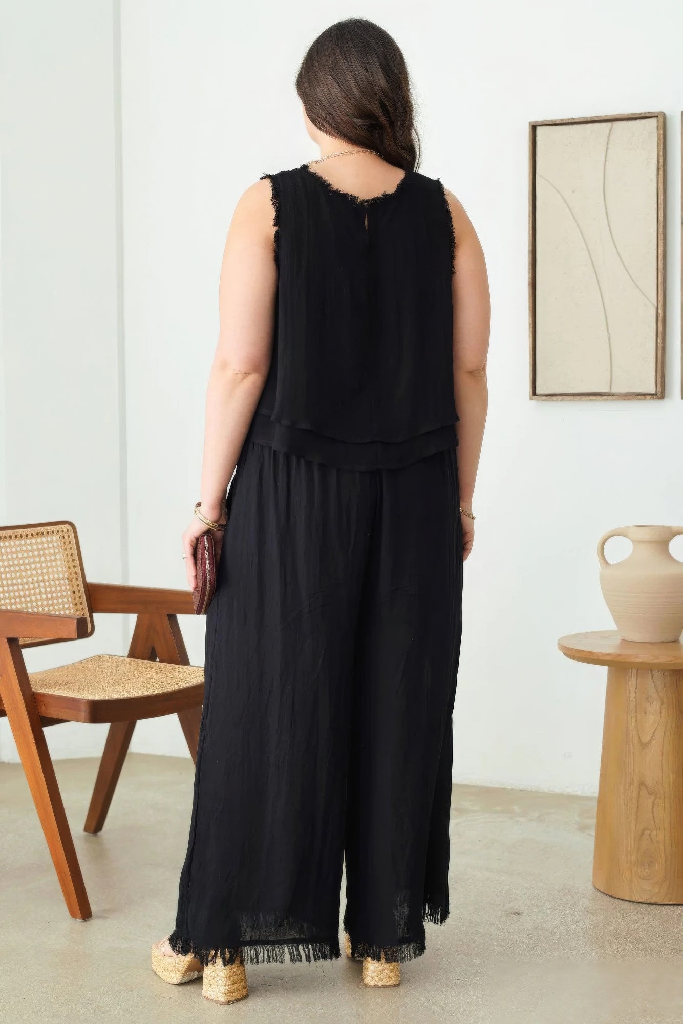 Plus Size Boho Sleeveless Frayed Hem Top - That Janis Style