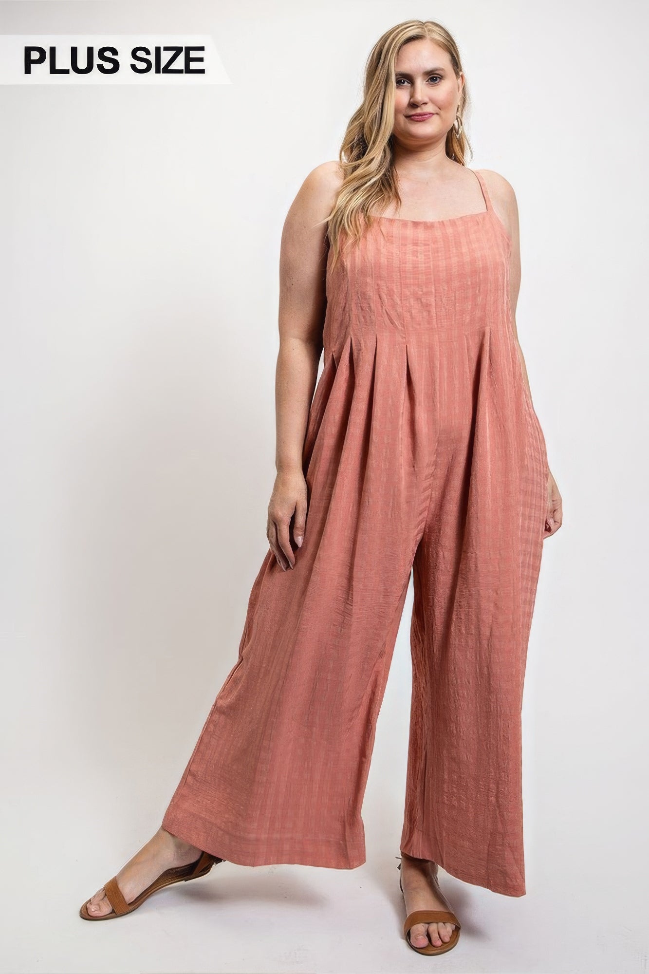 Texture Woven Sleeveless Jumpsuit With Side Button - That Janis Style