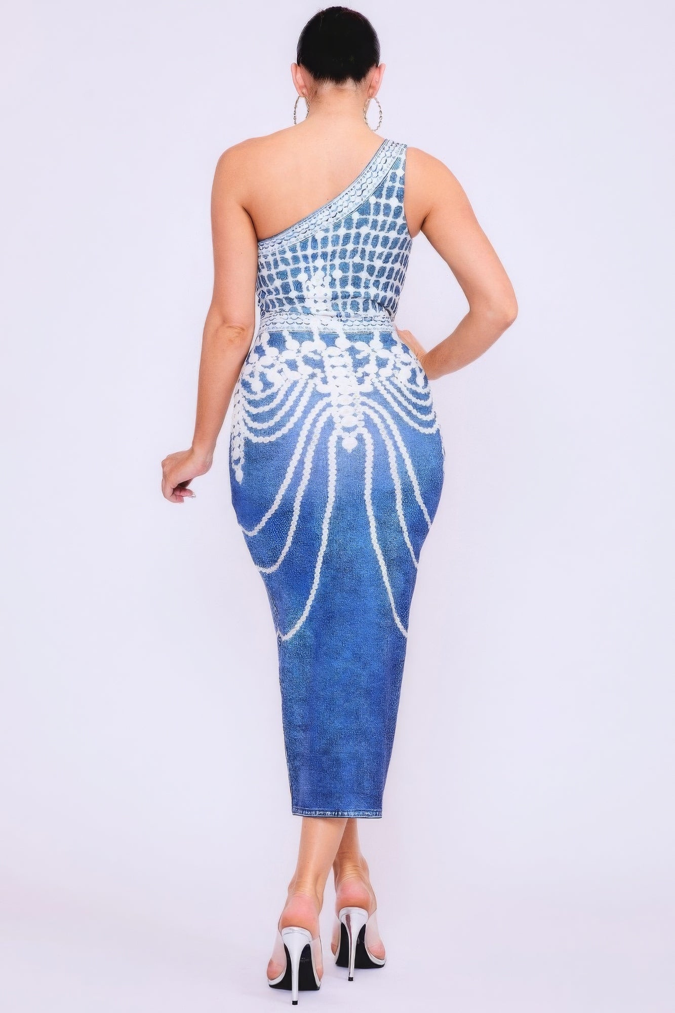 One Shoulder Denim Print Dress - That Janis Style