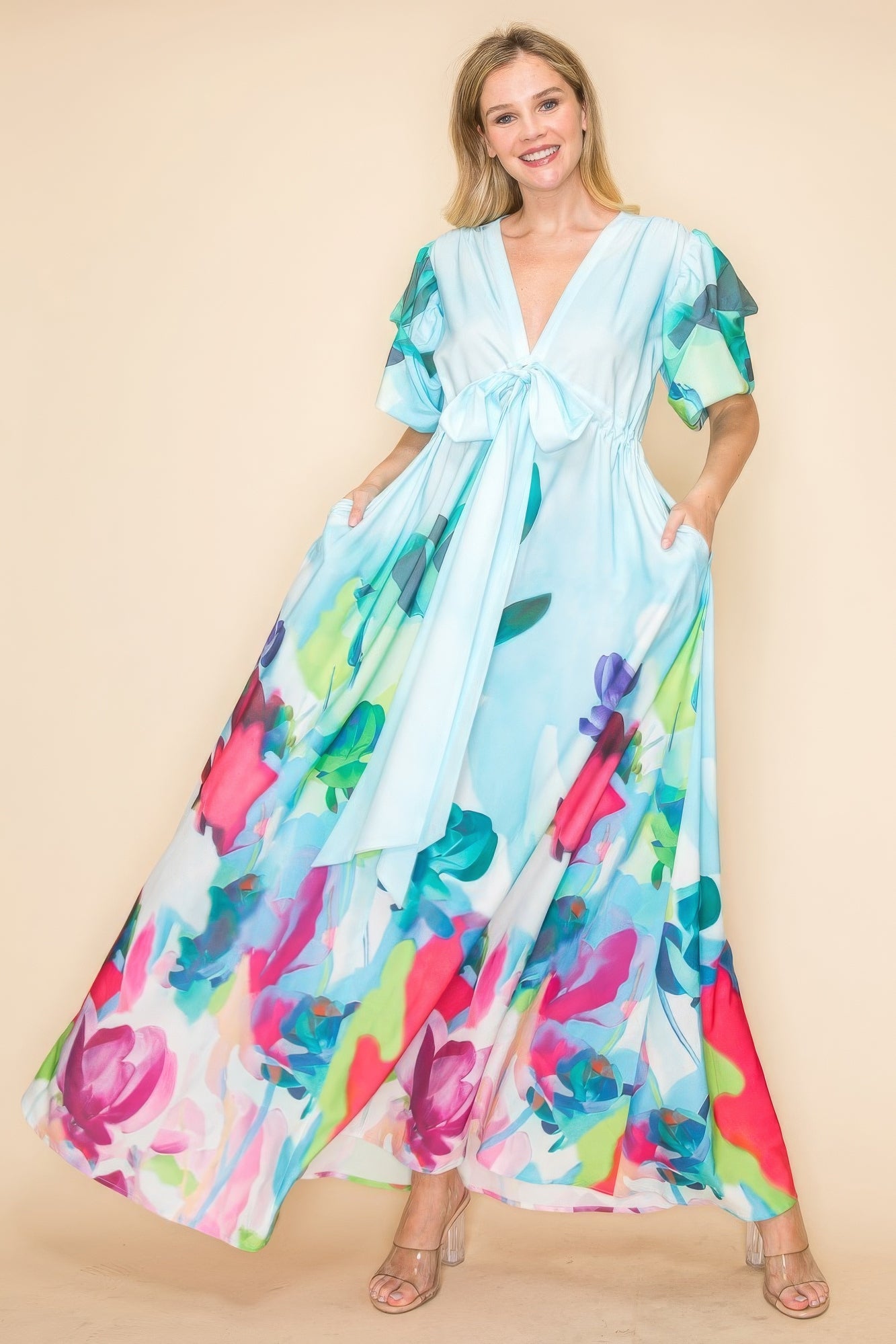 Printed V Neck Maxi Dress - That Janis Style