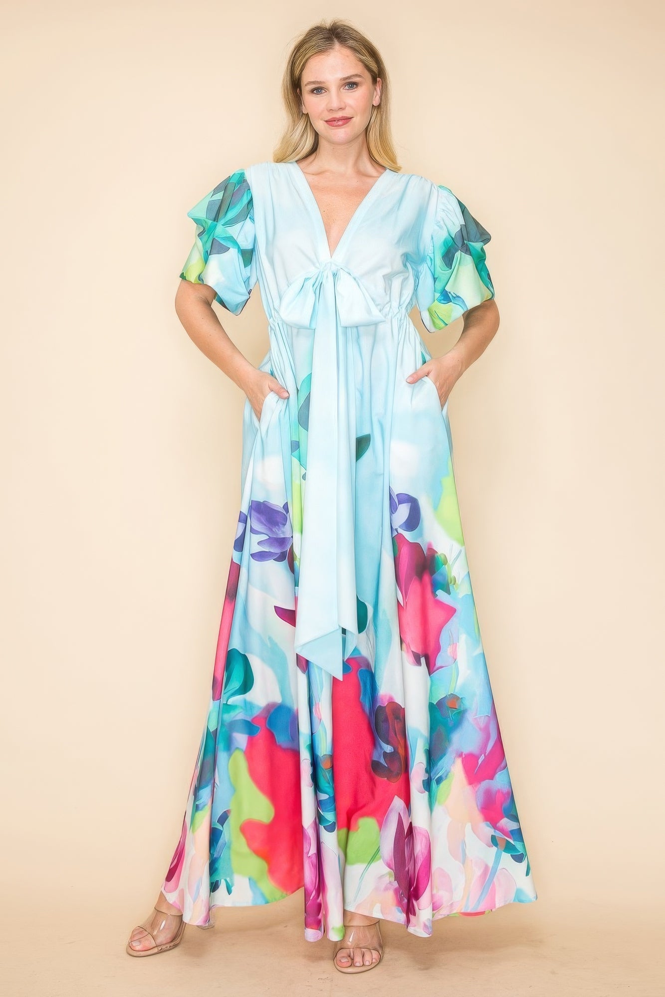 Printed V Neck Maxi Dress - That Janis Style
