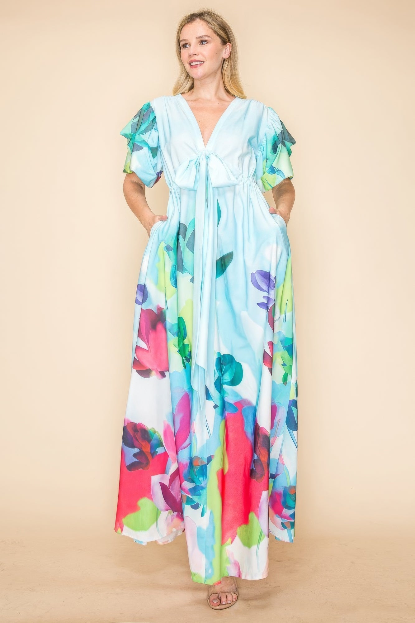 Printed V Neck Maxi Dress - That Janis Style