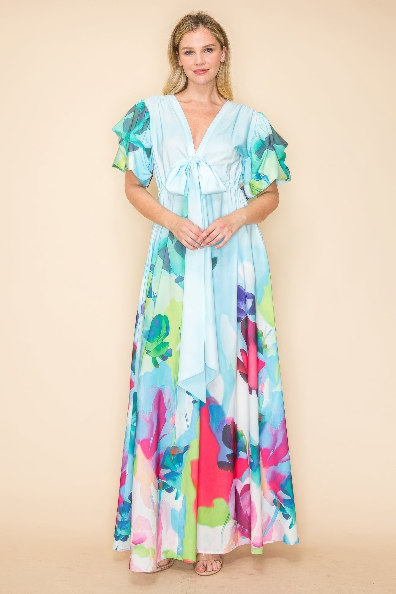 Printed V Neck Maxi Dress - That Janis Style
